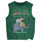 Unisex Elephants Printed Washed Tank Top