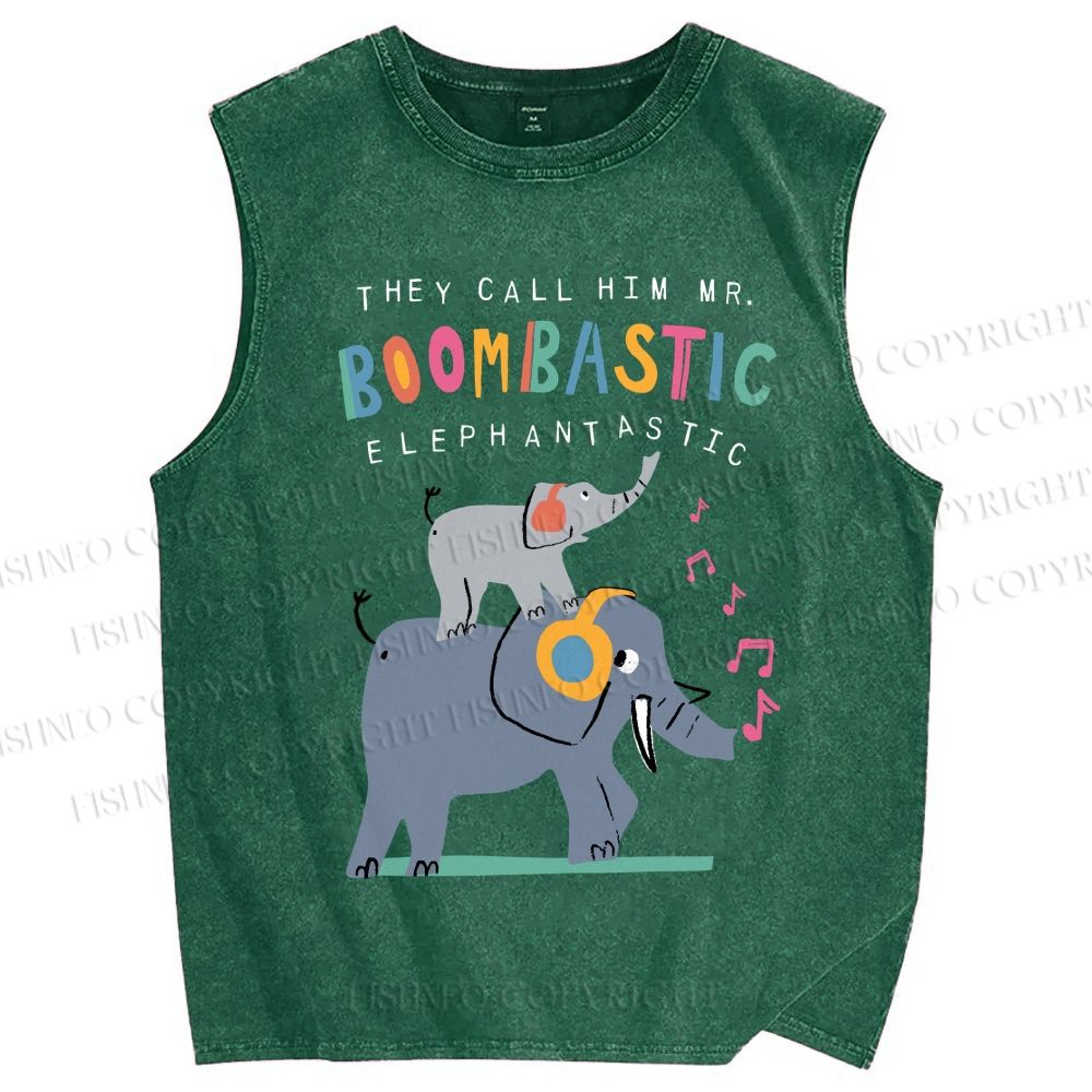 Unisex Elephants Printed Washed Tank Top