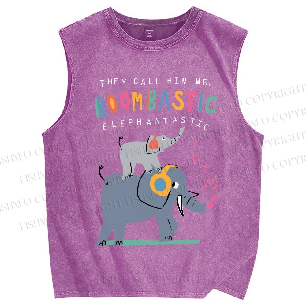 Unisex Elephants Printed Washed Tank Top