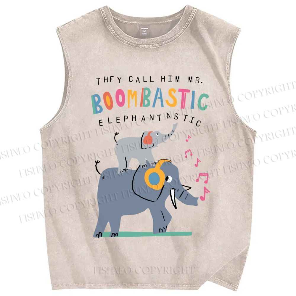 Unisex Elephants Printed Washed Tank Top