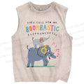 Unisex Elephants Printed Washed Tank Top
