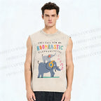 Unisex Elephants Printed Washed Tank Top