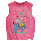 Unisex Elephants Printed Washed Tank Top