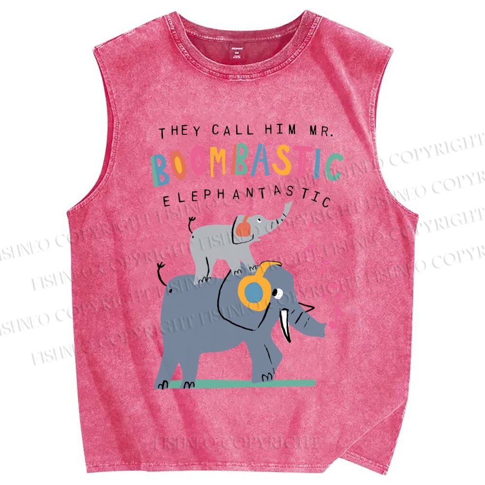 Unisex Elephants Printed Washed Tank Top