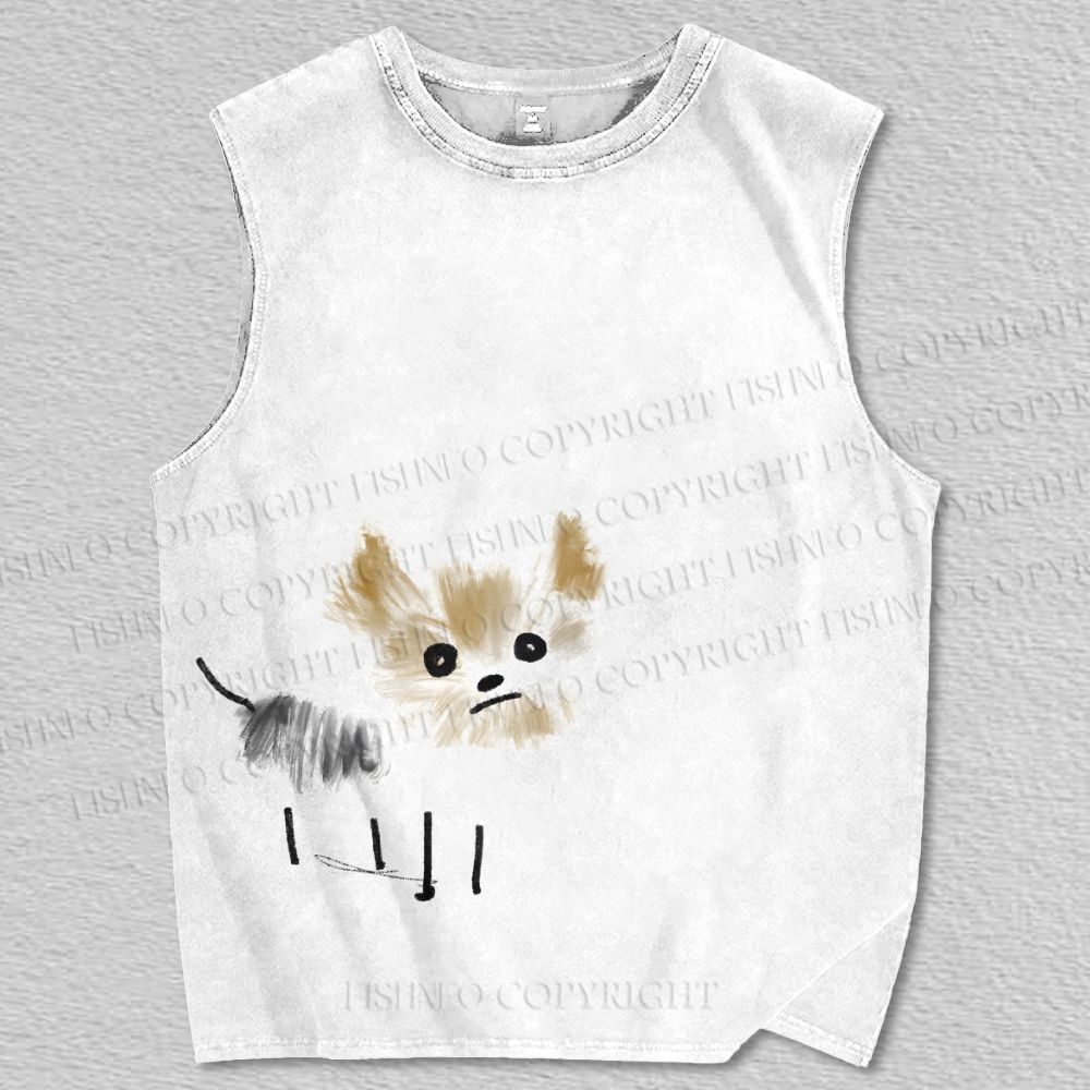 Unisex Fluffy Tiny Dog Printed Tank Top