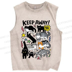 Unisex Cats Keepy Away Bug Off Printed Washed Tank Top