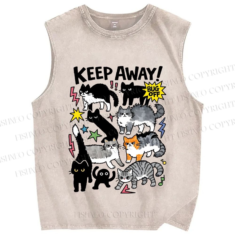 Unisex Cats Keepy Away Bug Off Printed Washed Tank Top