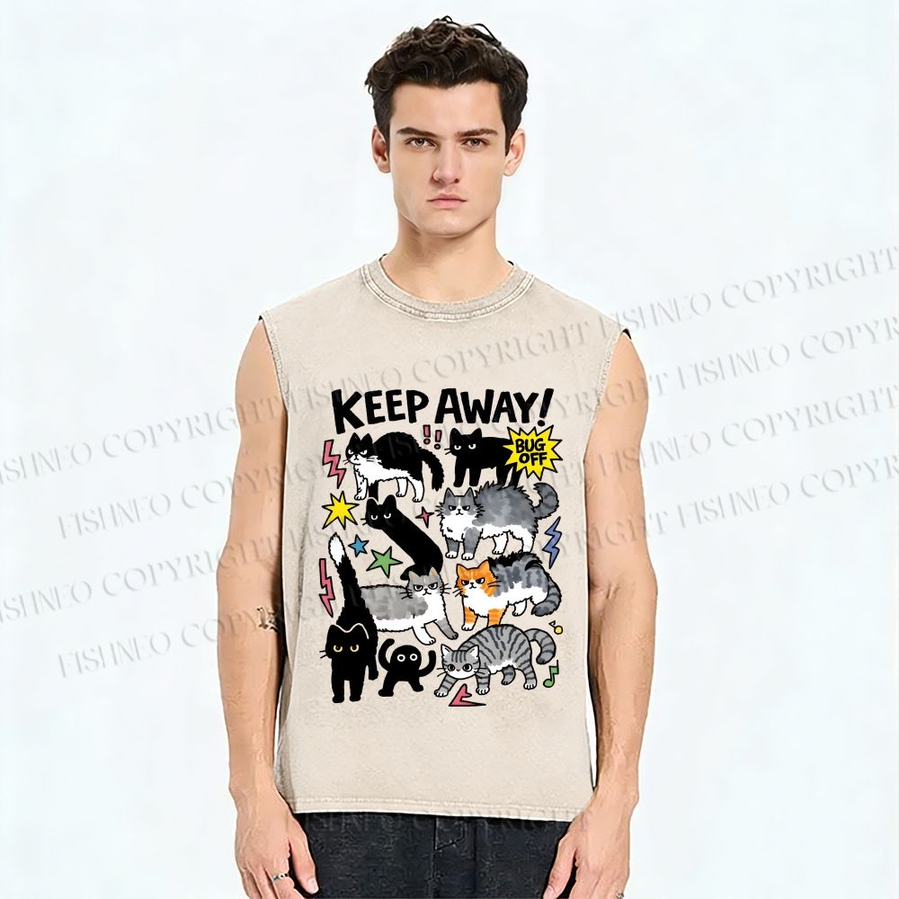 Unisex Cats Keepy Away Bug Off Printed Washed Tank Top