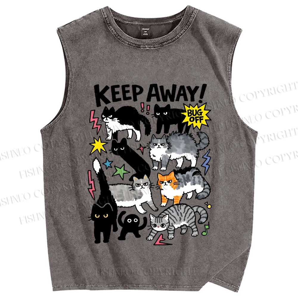 Unisex Cats Keepy Away Bug Off Printed Washed Tank Top