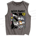Unisex Cats Keepy Away Bug Off Printed Washed Tank Top