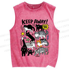 Unisex Cats Keepy Away Bug Off Printed Washed Tank Top