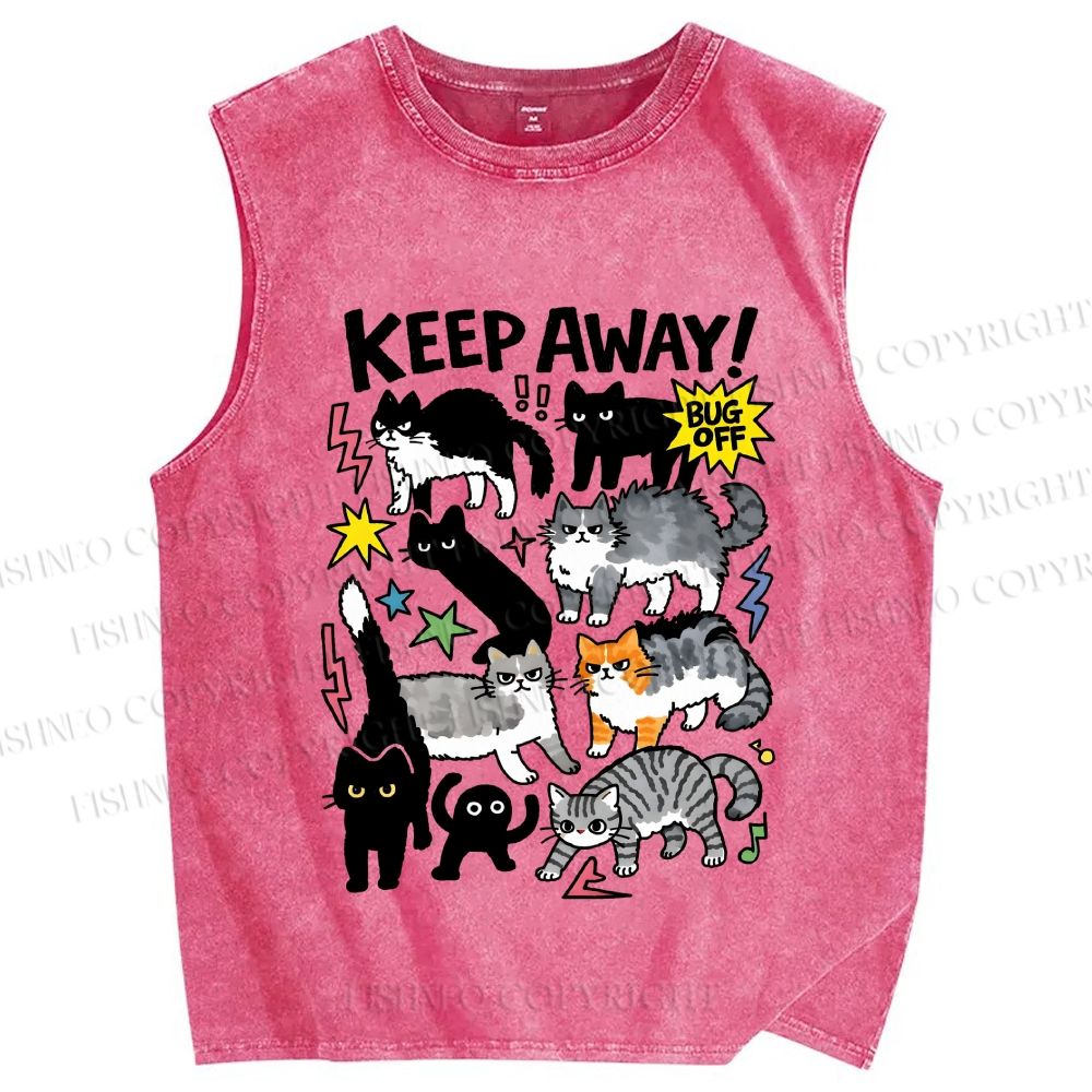 Unisex Cats Keepy Away Bug Off Printed Washed Tank Top