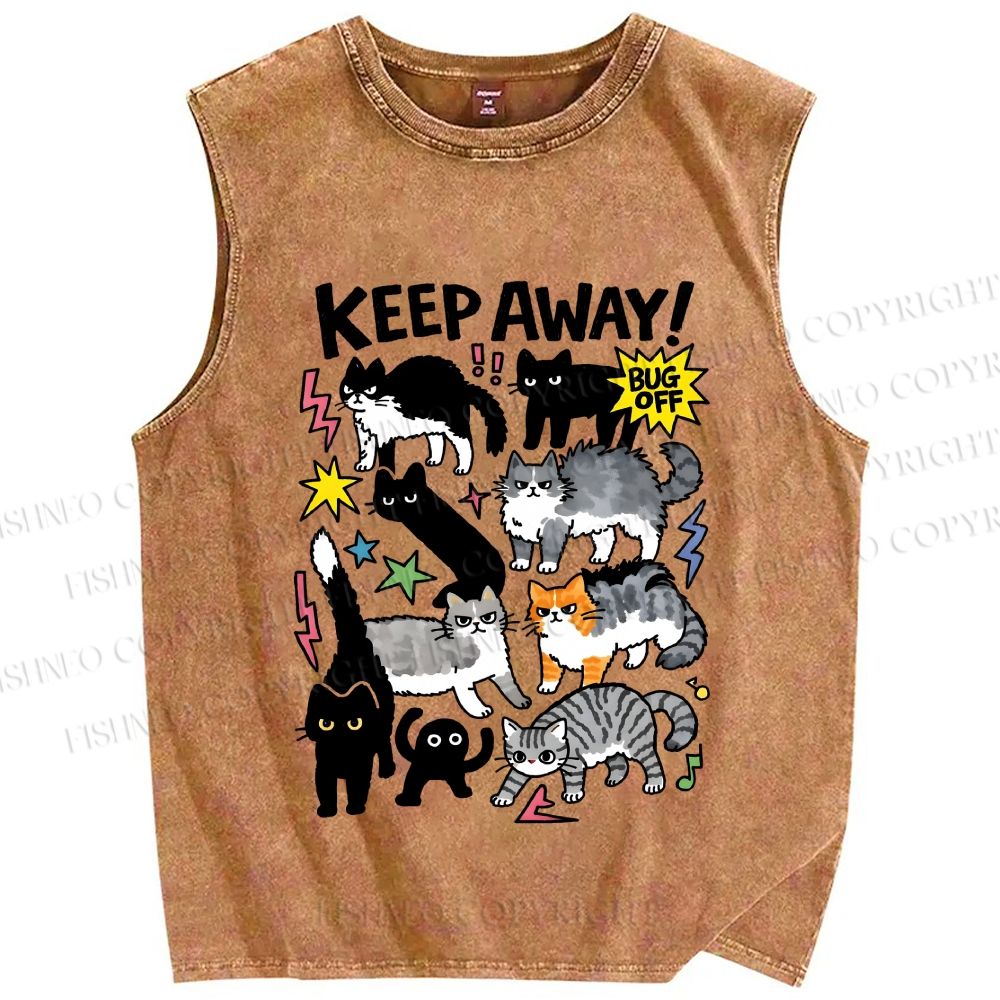 Unisex Cats Keepy Away Bug Off Printed Washed Tank Top