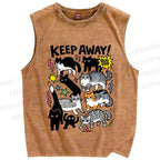 Unisex Cats Keepy Away Bug Off Printed Washed Tank Top