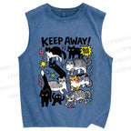 Unisex Cats Keepy Away Bug Off Printed Washed Tank Top