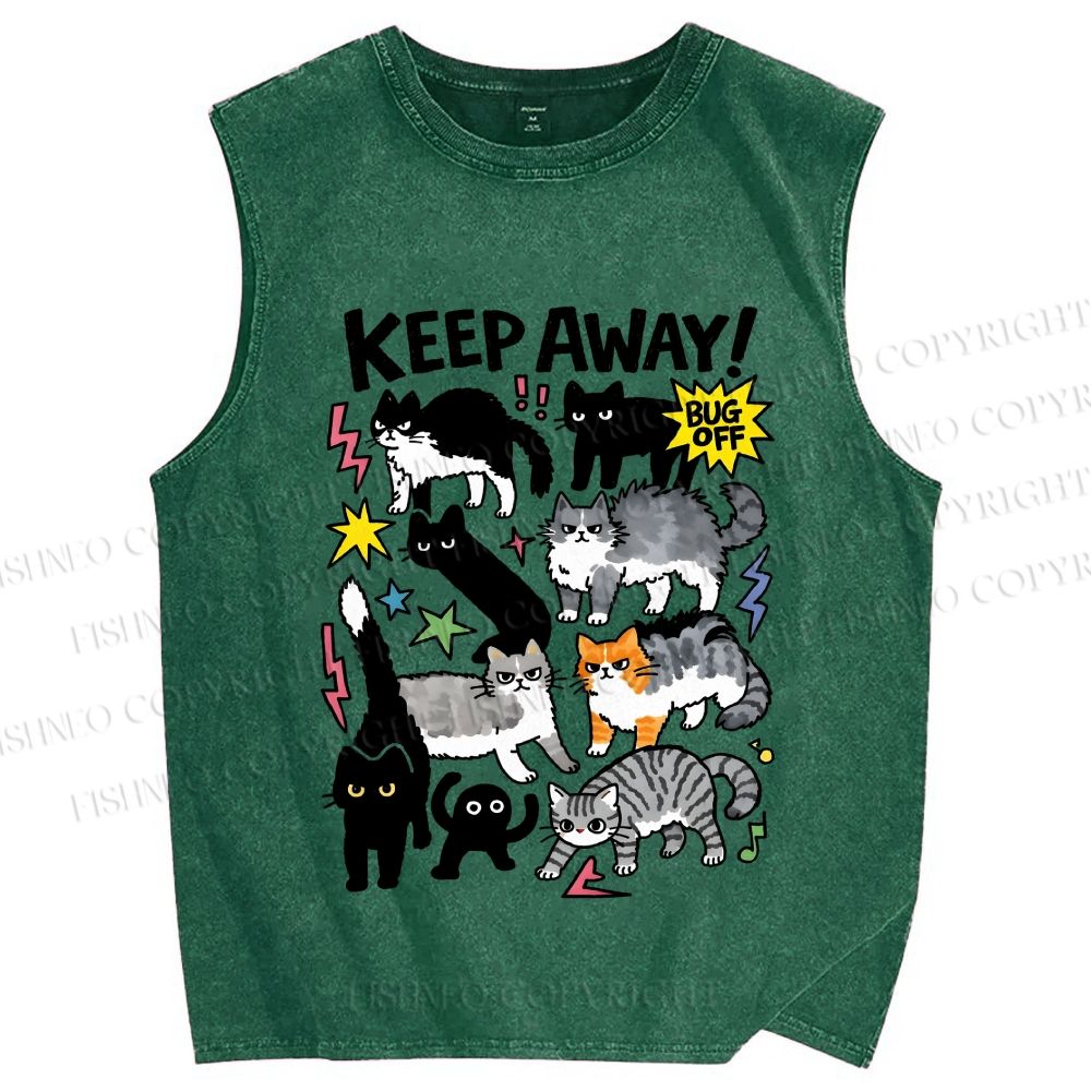Unisex Cats Keepy Away Bug Off Printed Washed Tank Top