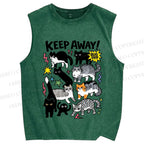 Unisex Cats Keepy Away Bug Off Printed Washed Tank Top
