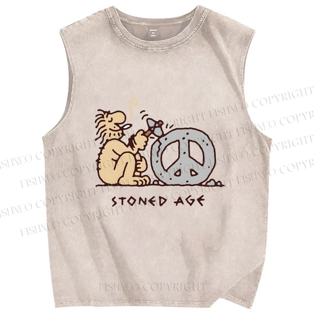 Unisex Stoned Guy Making a Stoned Age Peace SymbolPrinted Washed Tank Top