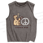 Unisex Stoned Guy Making a Stoned Age Peace SymbolPrinted Washed Tank Top
