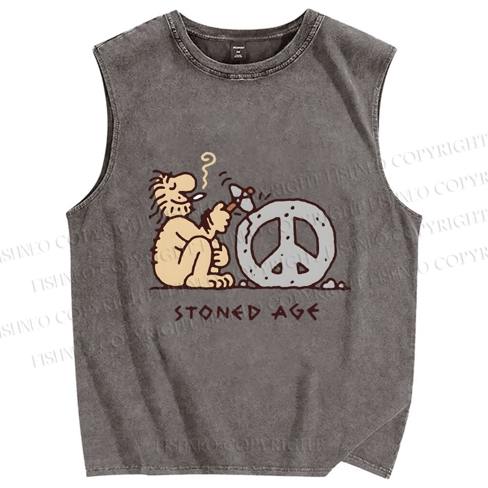 Unisex Stoned Guy Making a Stoned Age Peace SymbolPrinted Washed Tank Top