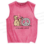 Unisex Stoned Guy Making a Stoned Age Peace SymbolPrinted Washed Tank Top