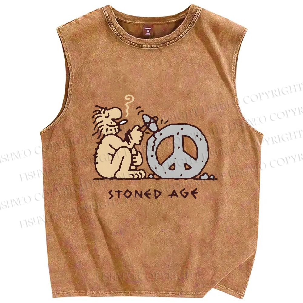 Unisex Stoned Guy Making a Stoned Age Peace SymbolPrinted Washed Tank Top