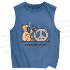 Unisex Stoned Guy Making a Stoned Age Peace SymbolPrinted Washed Tank Top