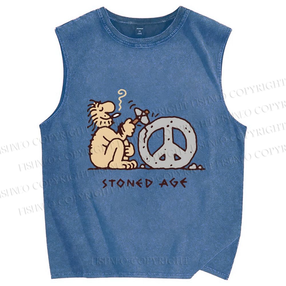 Unisex Stoned Guy Making a Stoned Age Peace SymbolPrinted Washed Tank Top