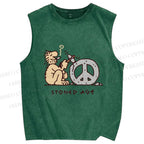 Unisex Stoned Guy Making a Stoned Age Peace SymbolPrinted Washed Tank Top