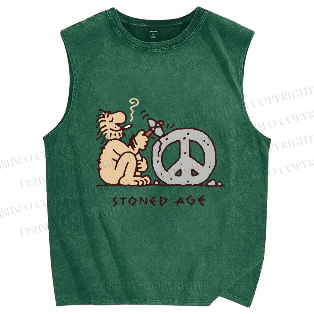 Unisex Stoned Guy Making a Stoned Age Peace SymbolPrinted Washed Tank Top