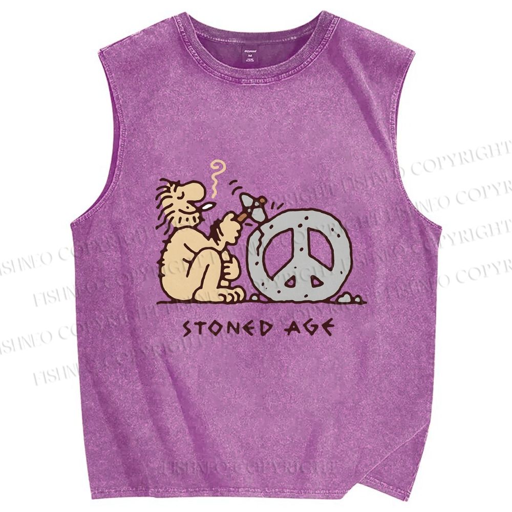 Unisex Stoned Guy Making a Stoned Age Peace SymbolPrinted Washed Tank Top