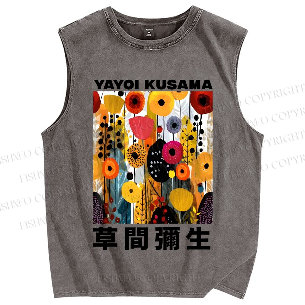 Unisex Yayoi Kusama Flowers Printed Washed Tank Top