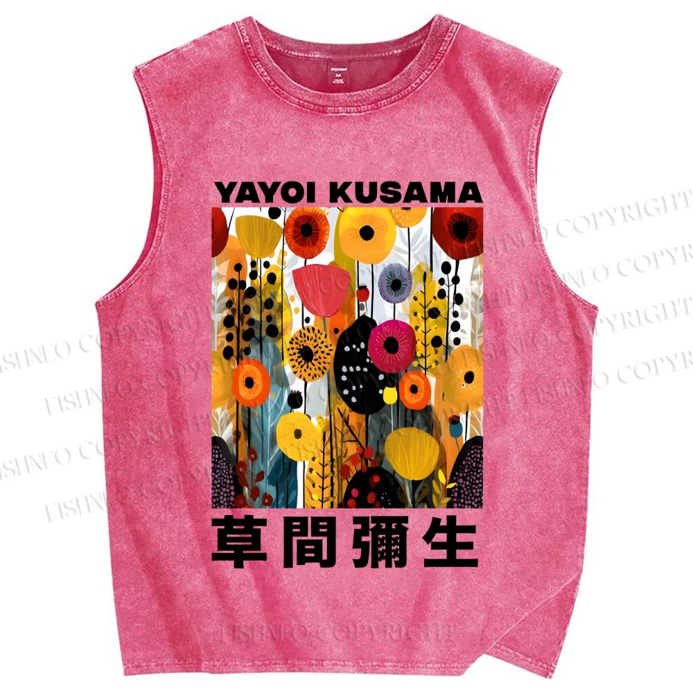 Unisex Yayoi Kusama Flowers Printed Washed Tank Top