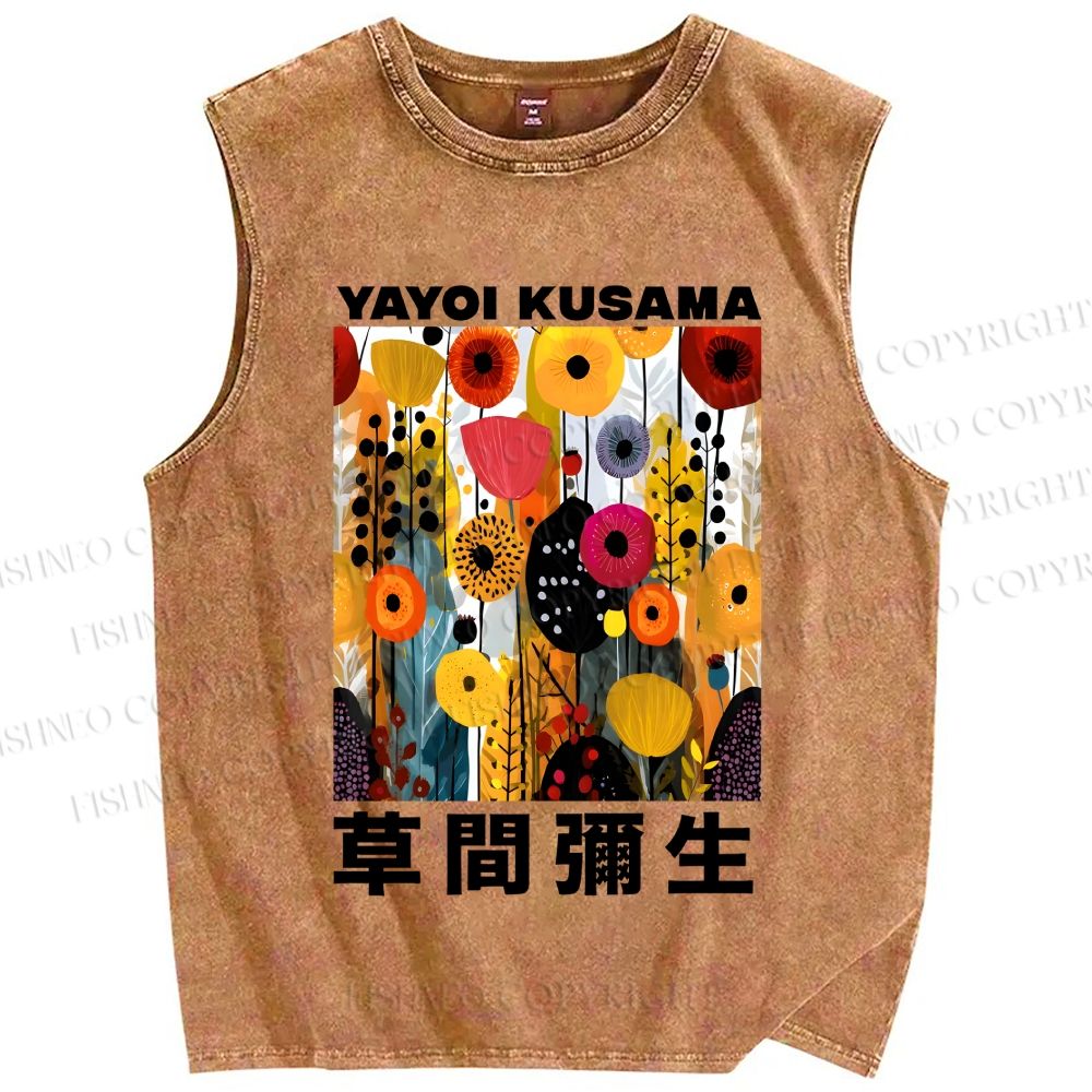Unisex Yayoi Kusama Flowers Printed Washed Tank Top