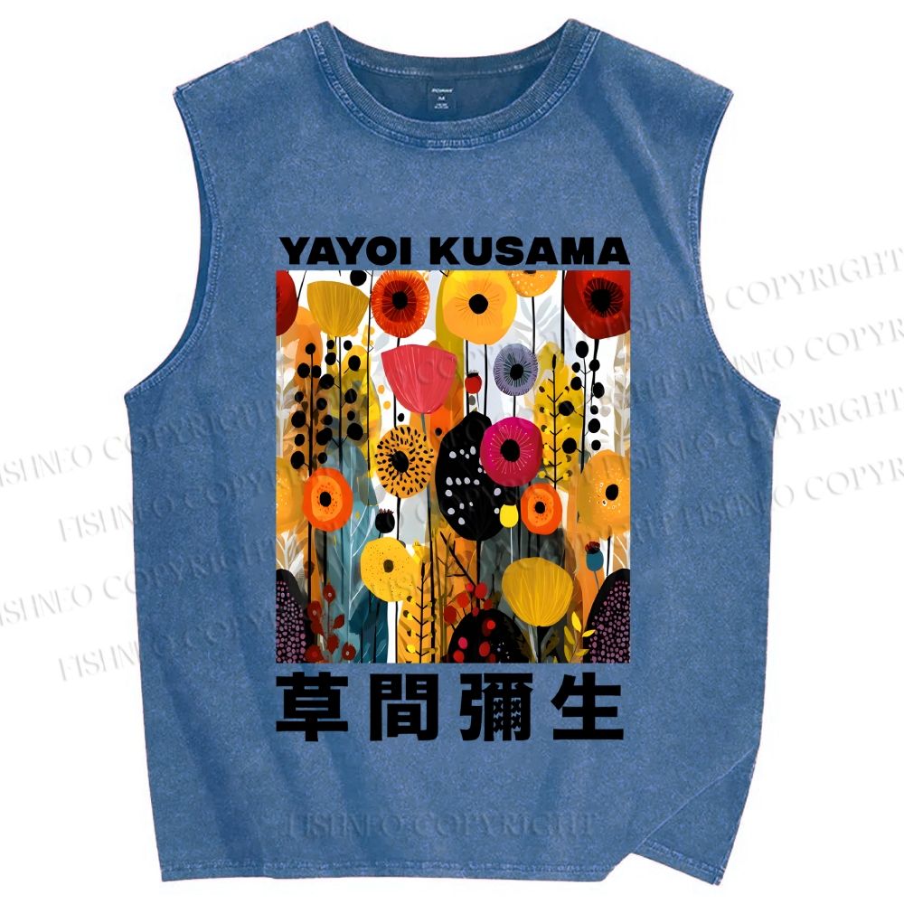Unisex Yayoi Kusama Flowers Printed Washed Tank Top