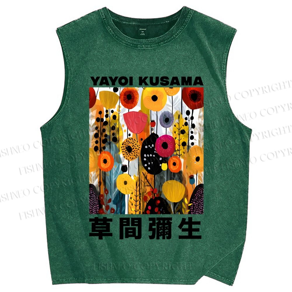 Unisex Yayoi Kusama Flowers Printed Washed Tank Top