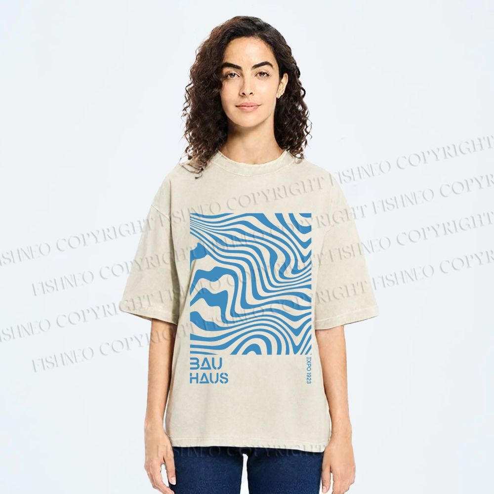 Unisex Bauhaus Waves Printed Washed Tee