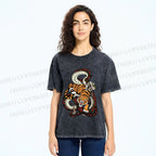 Unisex Vintage Graffiti Tiger vs Snake Printed Washed Tee
