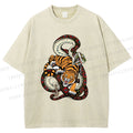 Unisex Vintage Graffiti Tiger vs Snake Printed Washed Tee