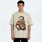 Unisex Vintage Graffiti Tiger vs Snake Printed Washed Tee