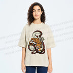 Unisex Vintage Graffiti Tiger vs Snake Printed Washed Tee