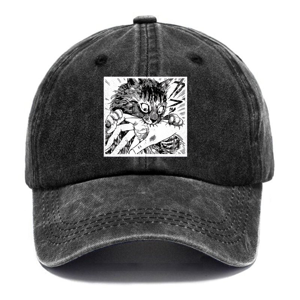 Creepy Cat Anime Horror Anteater Washed Cap