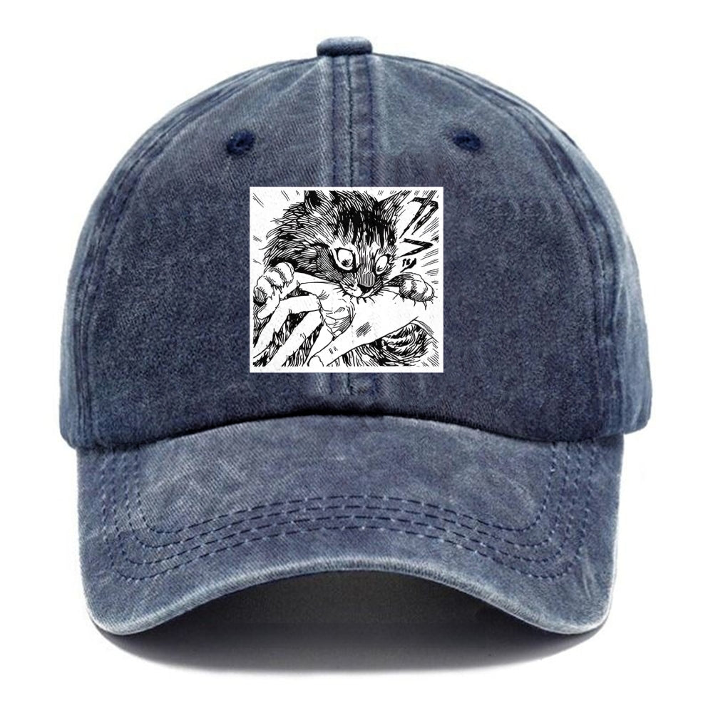 Creepy Cat Anime Horror Anteater Washed Cap