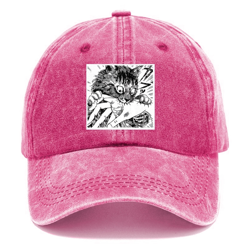 Creepy Cat Anime Horror Anteater Washed Cap