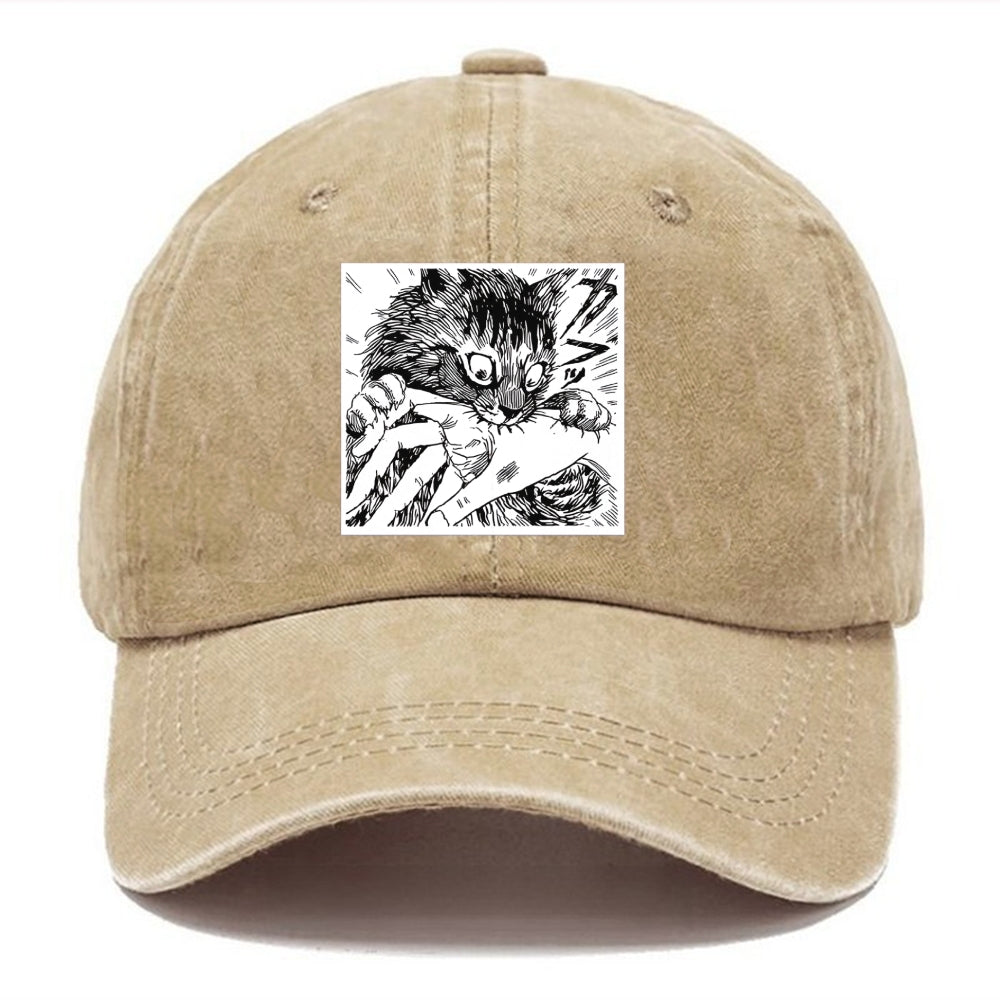 Creepy Cat Anime Horror Anteater Washed Cap