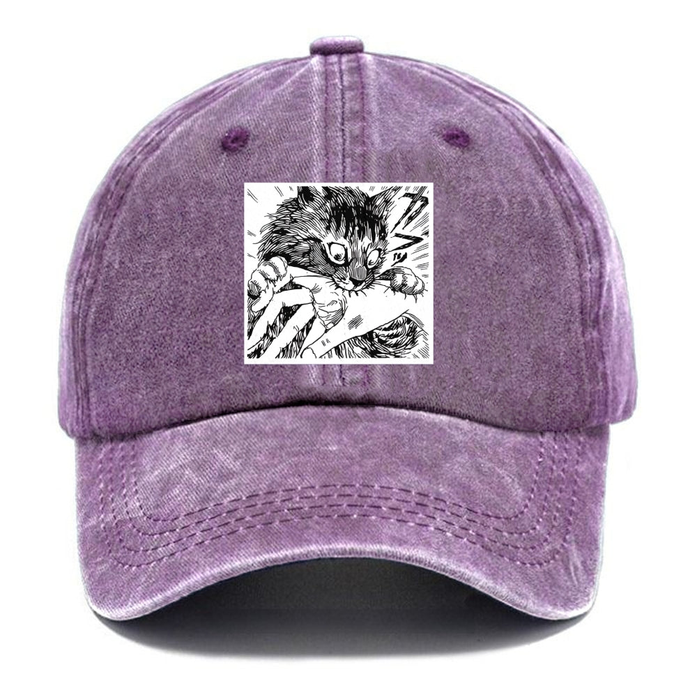 Creepy Cat Anime Horror Anteater Washed Cap