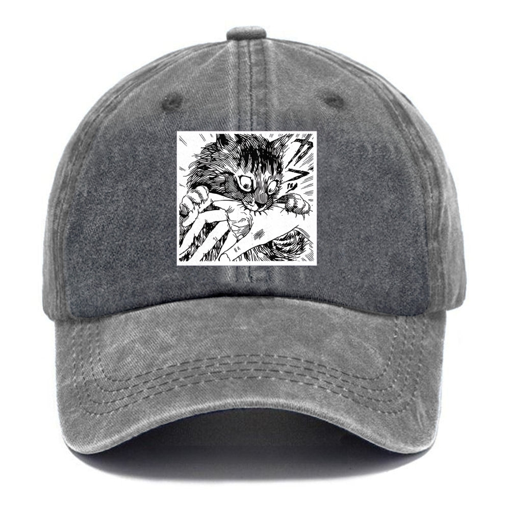 Creepy Cat Anime Horror Anteater Washed Cap
