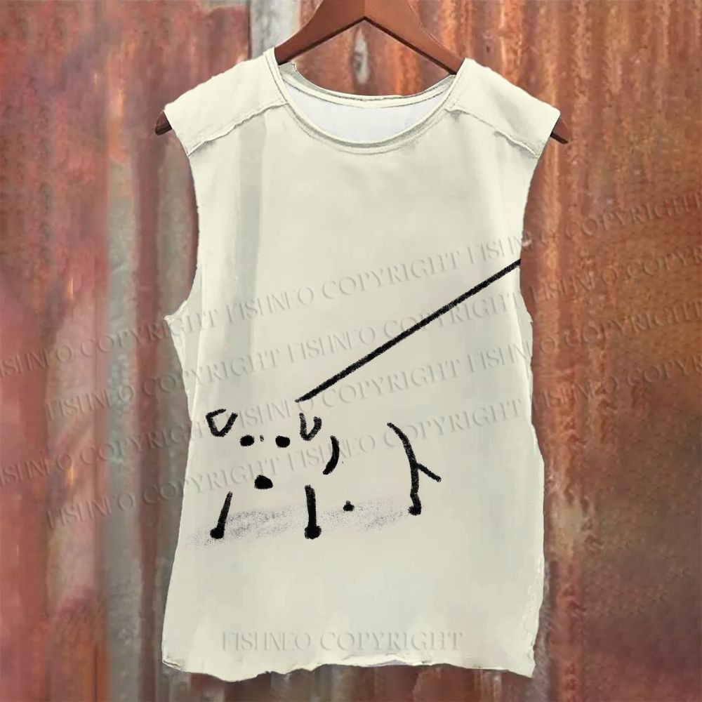 Unisex Casual Dog on a Leash Printed Tank Top