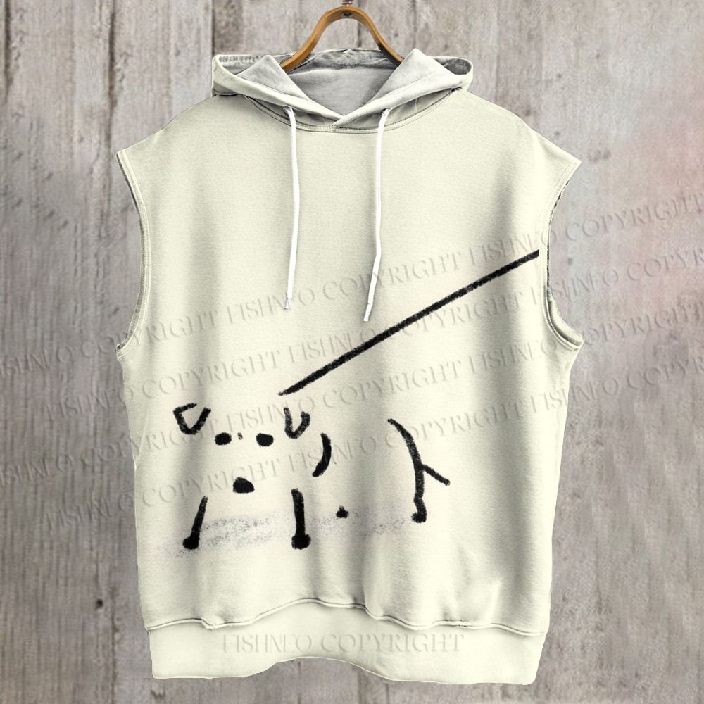 Unisex Dog on a Leash Printed Sleeveless Hoodie