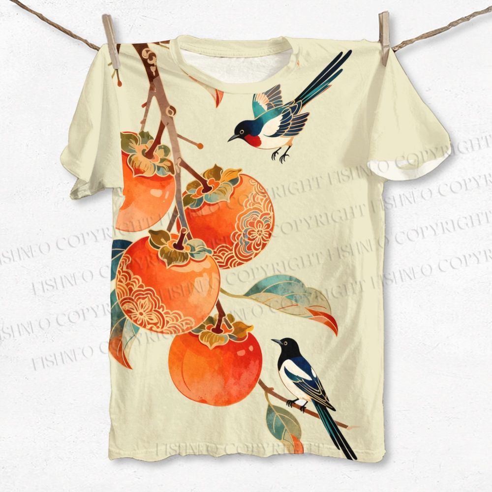 Unisex Vintage Bird With Persimmon Printed Classic T-shirt